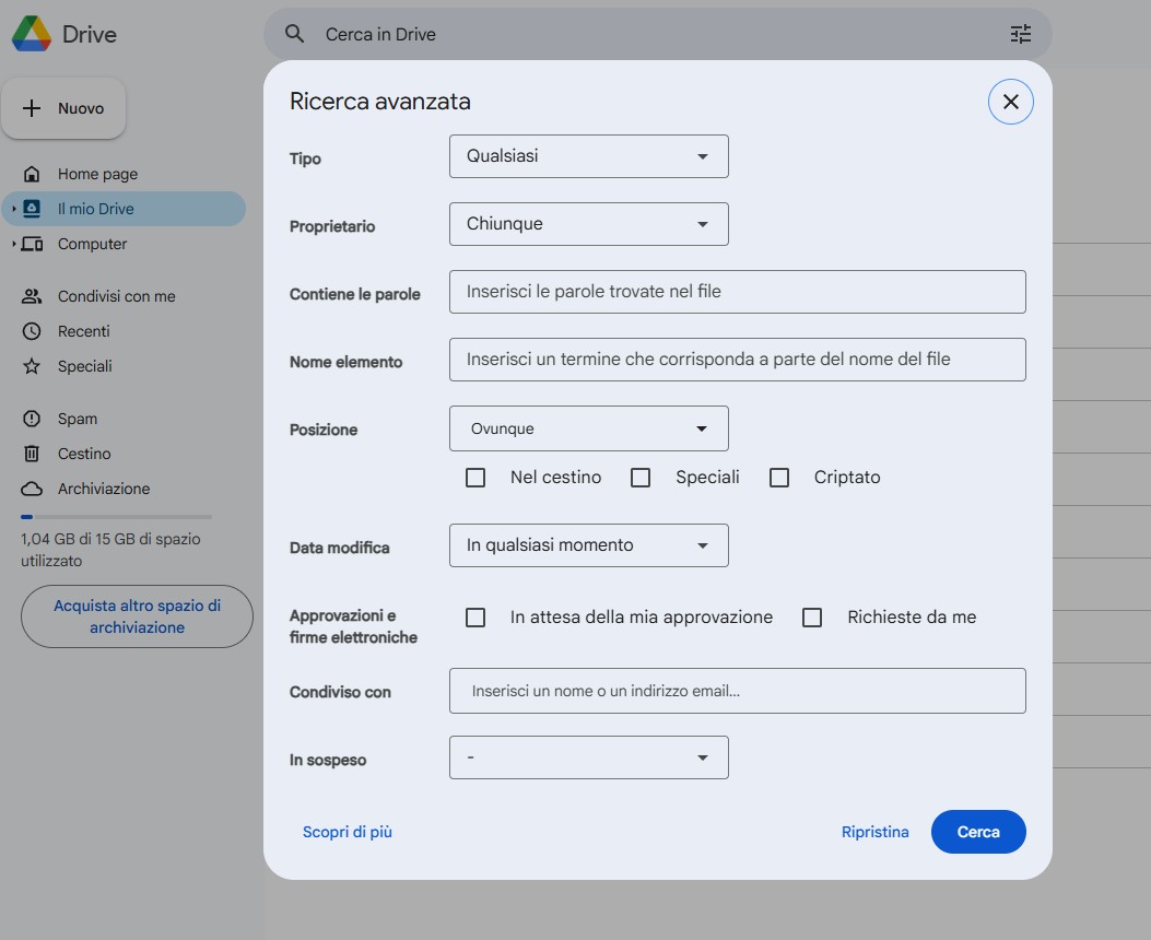Ricerca in Google Drive
